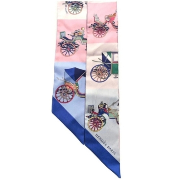 Hermes Twilly "Les Voitures Exquises" - Bleu/Rose/Vert - Picture 16 of 16